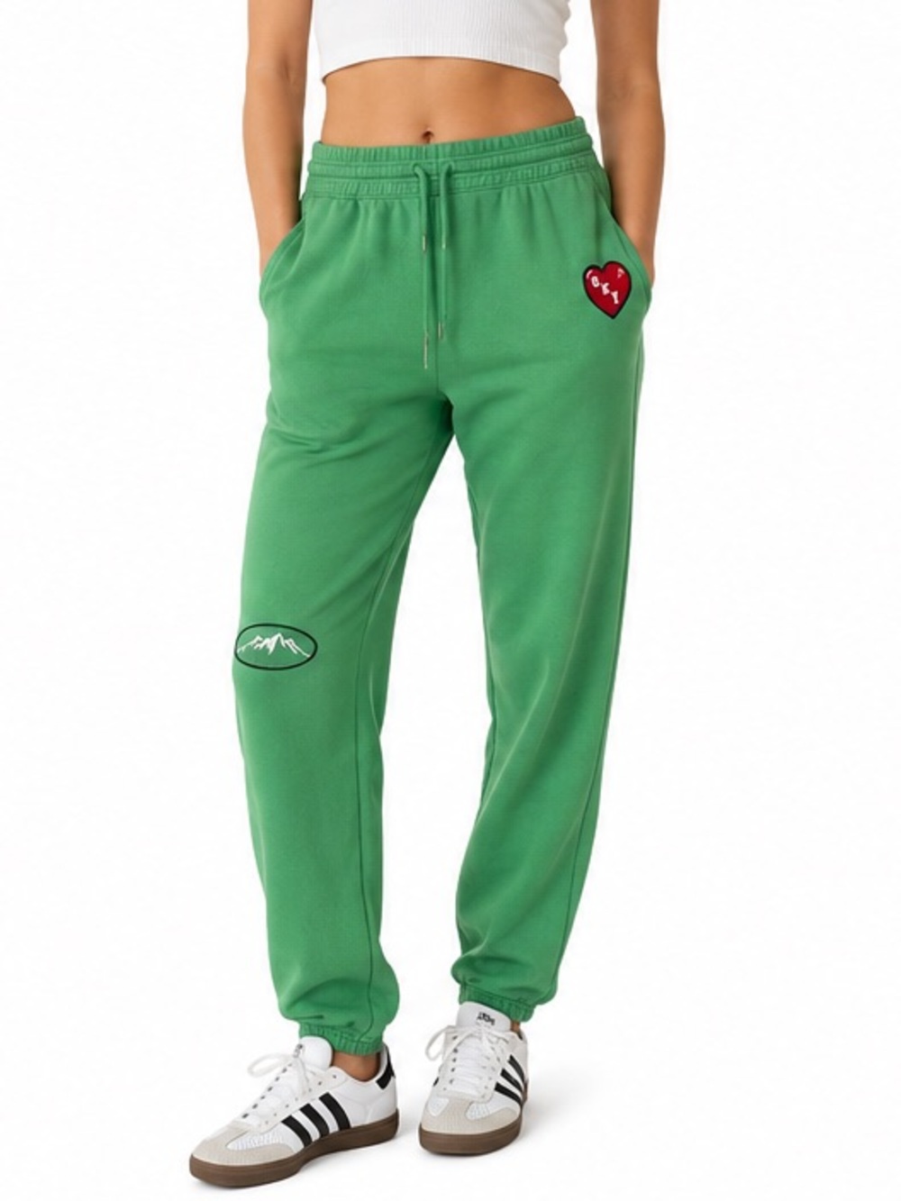 Aerie XL Green Oversized Boyfriend Sweatpants Embroidered Patch Joggers